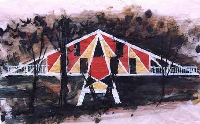 1953 Dione Mc Intyre painting of house with original external colour scheme