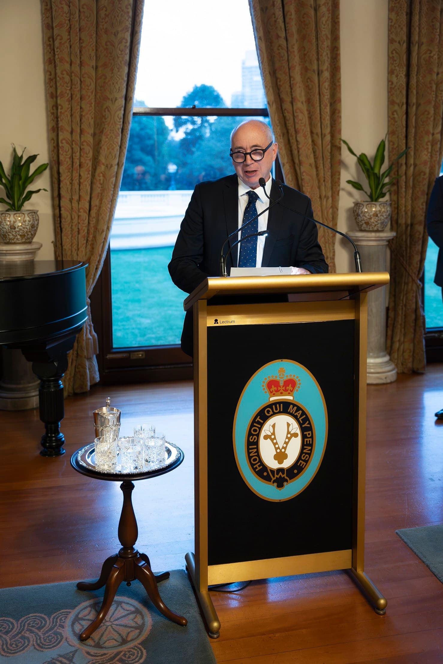 Heritage Council Chairperson, Professor Philip Goad giving speech at podium.